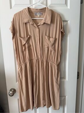 Pink Republic Beige Midi Shirt Dress with Pockets